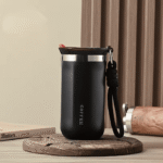 Stainless Steel Coffee Thermo Cup with Strap 350ml Black
