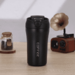 Stainless Steel Thermo Cup with Straw and Double Lid 400ml Black