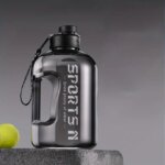 Large Sports Water Bottle 1700ml with Straw Black TM